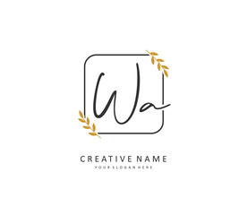 W A WA Initial letter handwriting and signature logo. A concept handwriting initial logo with template element.