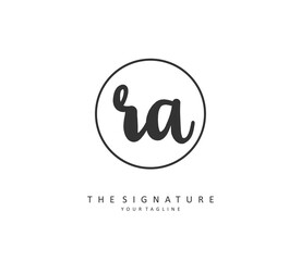 R A RA Initial letter handwriting and signature logo. A concept handwriting initial logo with template element.