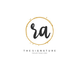 R A RA Initial letter handwriting and signature logo. A concept handwriting initial logo with template element.