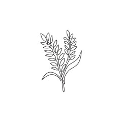 One continuous line drawing of whole healthy organic wheat grain for farm logo identity. Fresh staple food concept for breakfast cereal icon. Modern single line draw design graphic vector illustration