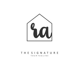 R A RA Initial letter handwriting and signature logo. A concept handwriting initial logo with template element.