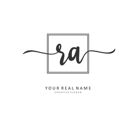 R A RA Initial letter handwriting and signature logo. A concept handwriting initial logo with template element.