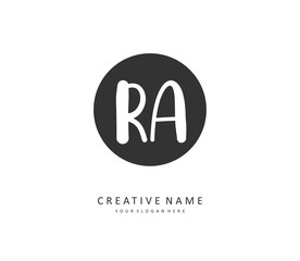R A RA Initial letter handwriting and signature logo. A concept handwriting initial logo with template element.