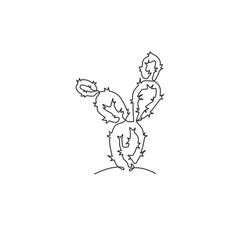 Fototapeta na wymiar One single line drawing exotic tropical spiny cactus plant. Printable decorative cacti houseplant concept for home wall decor ornament. Modern continuous line draw graphic design vector illustration