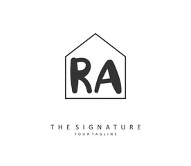 R A RA Initial letter handwriting and signature logo. A concept handwriting initial logo with template element.