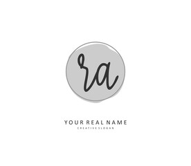 R A RA Initial letter handwriting and signature logo. A concept handwriting initial logo with template element.