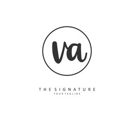V A VA Initial letter handwriting and signature logo. A concept handwriting initial logo with template element.