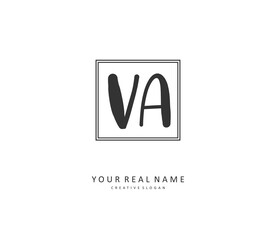 V A VA Initial letter handwriting and signature logo. A concept handwriting initial logo with template element.