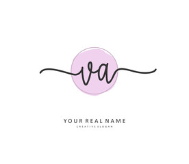 V A VA Initial letter handwriting and signature logo. A concept handwriting initial logo with template element.