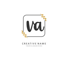 V A VA Initial letter handwriting and signature logo. A concept handwriting initial logo with template element.