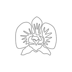 Obraz premium One continuous line drawing of beauty fresh orchid for home wall decor art. Printable decorative poster orchidaceae flower concept for park icon. Modern single line draw design vector illustration