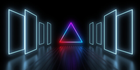 3D abstract background with neon lights. 3d illustration