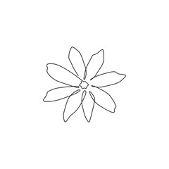 Single continuous line drawing of beauty fresh evergreen jasmine flower. Printable decorative poster jasminum concept for home wall decor art. Modern one line draw design graphic vector illustration