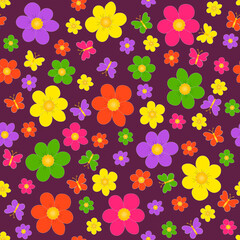Fototapeta na wymiar colorful seamless, pattern flower on a lilac background, vector illustration