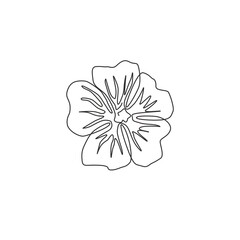 Single one line drawing beauty fresh purple mallow for garden logo. Printable decorative malva sylvestris flower for home decor wall art poster. Modern continuous line draw design vector illustration © Simple Line