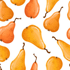 Seamless pattern of yellow pears on a white background