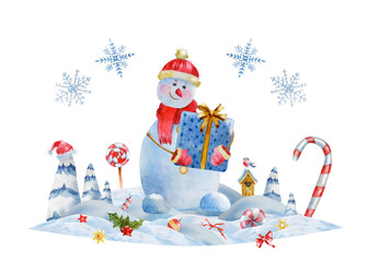 Watercolor greeting Christmas and new year illustration