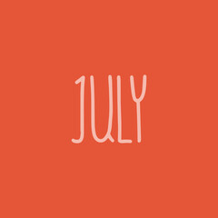 Hand drawn lettering phrase JULY. Month July for calendar. Ink brush lettering for invitation card, calendar, poster, flyer, advertising design.