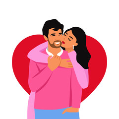 Couple in love. Man and woman embracing each other affectionately. Characters for the feast of Saint Valentine. Vector illustration in cartoon style