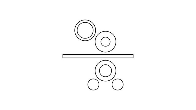 Black line Paper roll of a printing press icon isolated on white background. 4K Video motion graphic animation.
