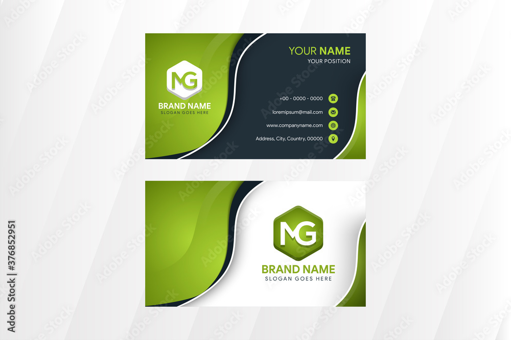 Poster modern business card template use horizontal layout. combination green gradient on element with dark