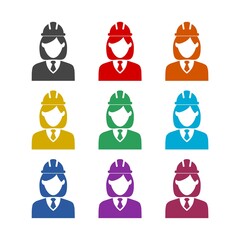 Woman engineer icon, color set