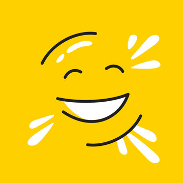 Happy smile - yellow laughing emotional face in original decoration - isolated vector holiday icon