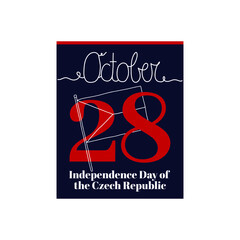 Calendar sheet, vector illustration on the theme of Independence Day of the Czech Republic on October 28. Decorated with a handwritten inscription OCTOBER and outline Czech flag.