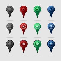 Set of mapping pins modern style. Marker sign with Yes No Maybe Question symbol. Illustration vector