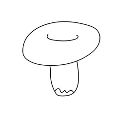 Russula mushroom in doodle style. Isolated outline. Hand drawn vector illustration in black ink on white background.