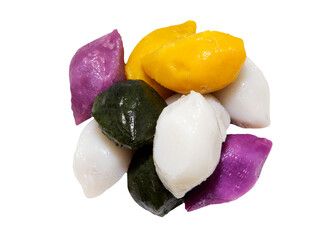 Various colors of sweet rice cakes isolated on white background. Asian style desert.