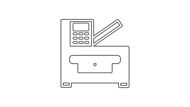 Black line Office multifunction printer copy machine icon isolated on white background. 4K Video motion graphic animation.