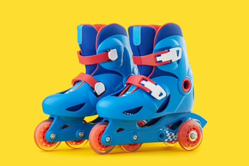 Roller skates isolated on yellow background