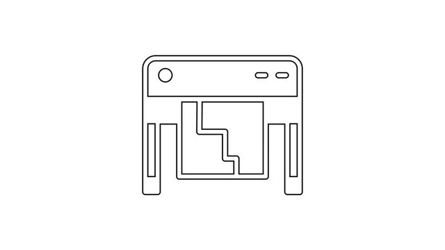 Black line Plotter icon isolated on white background. Large format multifunction printer. Polygraphy, printshop service. 4K Video motion graphic animation.