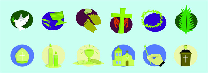 set of christian icons cartoon icon design template with various models. vector illustration
