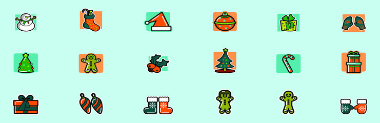 set of merry christmas cartoon icon design template with various models. vector illustration