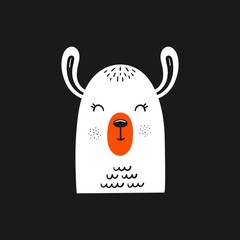 Vector illustration of a lama in scandinavian style - White and red on dark grey background - Isolated