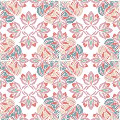 Vector seamless colorful pattern design of lined abstract floral shapes in pastel colors. The design is perfect for backgrounds, textiles, wrapping paper, wallpaper, decorations and surfaces