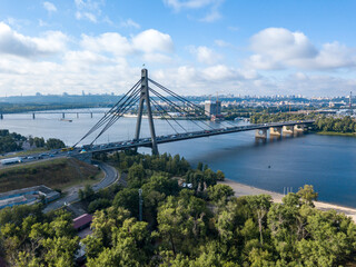 Aerial drone view. North Bridge in Kiev.