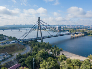 Fototapeta na wymiar Aerial drone view. North Bridge in Kiev.