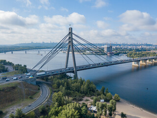 Aerial drone view. North Bridge in Kiev.