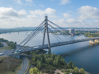 Plakat Aerial drone view. North Bridge in Kiev.