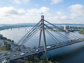 Aerial drone view. North Bridge in Kiev.