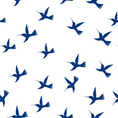 Seamless pattern flying little birds of paradise