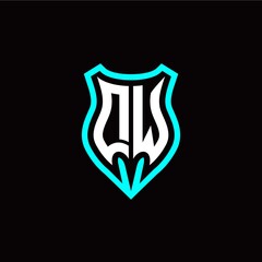 Initial D W letter with shield modern style logo template vector