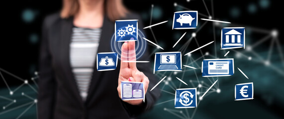 Woman touching an online banking concept