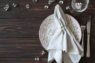 Elegantly holiday dinner table. Festive table setting at vintage style. Concept Wedding, Birthday or Mother's Day.