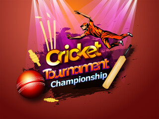 vector Illustration of cricket player ,Creative poster or banner design with background for Cricket Championship poster with illustration of batsman and bowler playing cricket championship  - 376860167