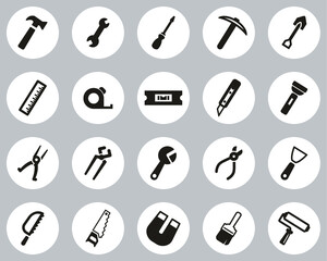 Tools Icons Black & White Flat Design Circle Set Big