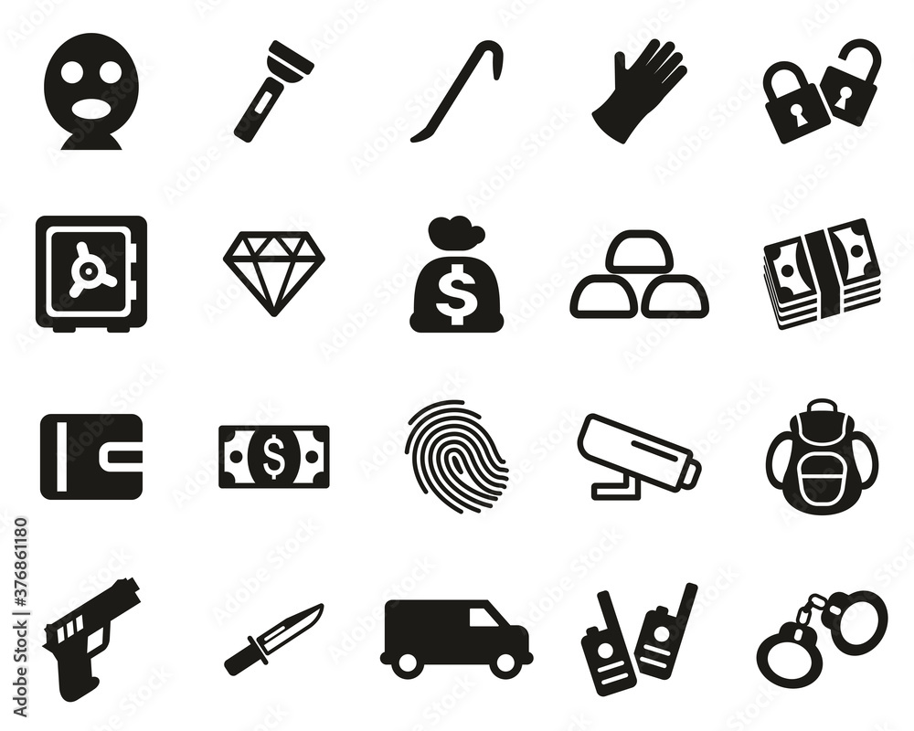 Poster Thief Or Burglar Icons Black & White Set Big